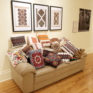 Ukranian couch, Ukranian throw pillows, Ukranian museum