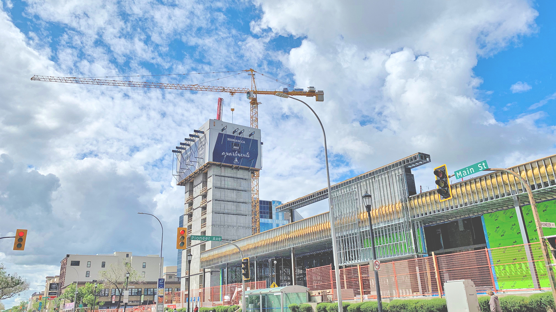 Crane at 300 Main, Construction at 300 Main, Portage and Main Construction, Construction of 300 Main, 300 Main Downtown Winnipeg Apartments